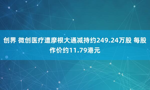 创界 微创医疗遭摩根大通减持约249.24万股 每股作价约11.79港元
