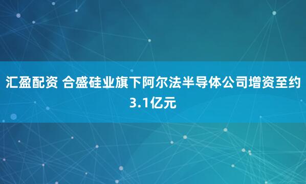 汇盈配资 合盛硅业旗下阿尔法半导体公司增资至约3.1亿元
