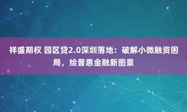 祥盛期权 园区贷2.0深圳落地：破解小微融资困局，绘普惠金融新图景